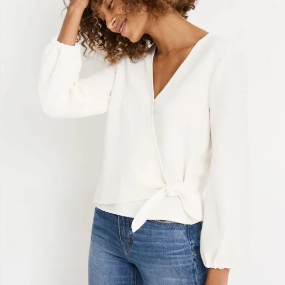 New Madewell Texture & Thread Crepe Wrap Top Cream Ivory Off-White Size S - Picture 1 of 9